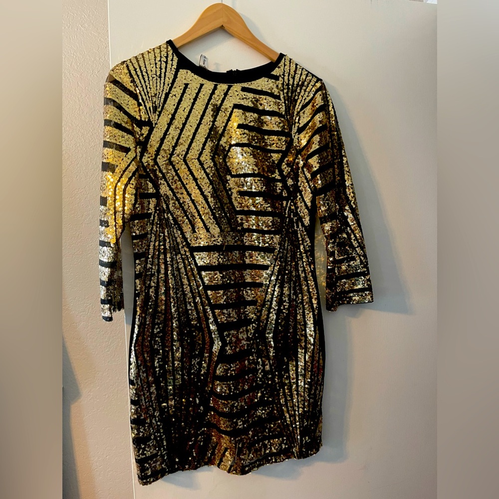 Gold sequence dress, size large, mini
